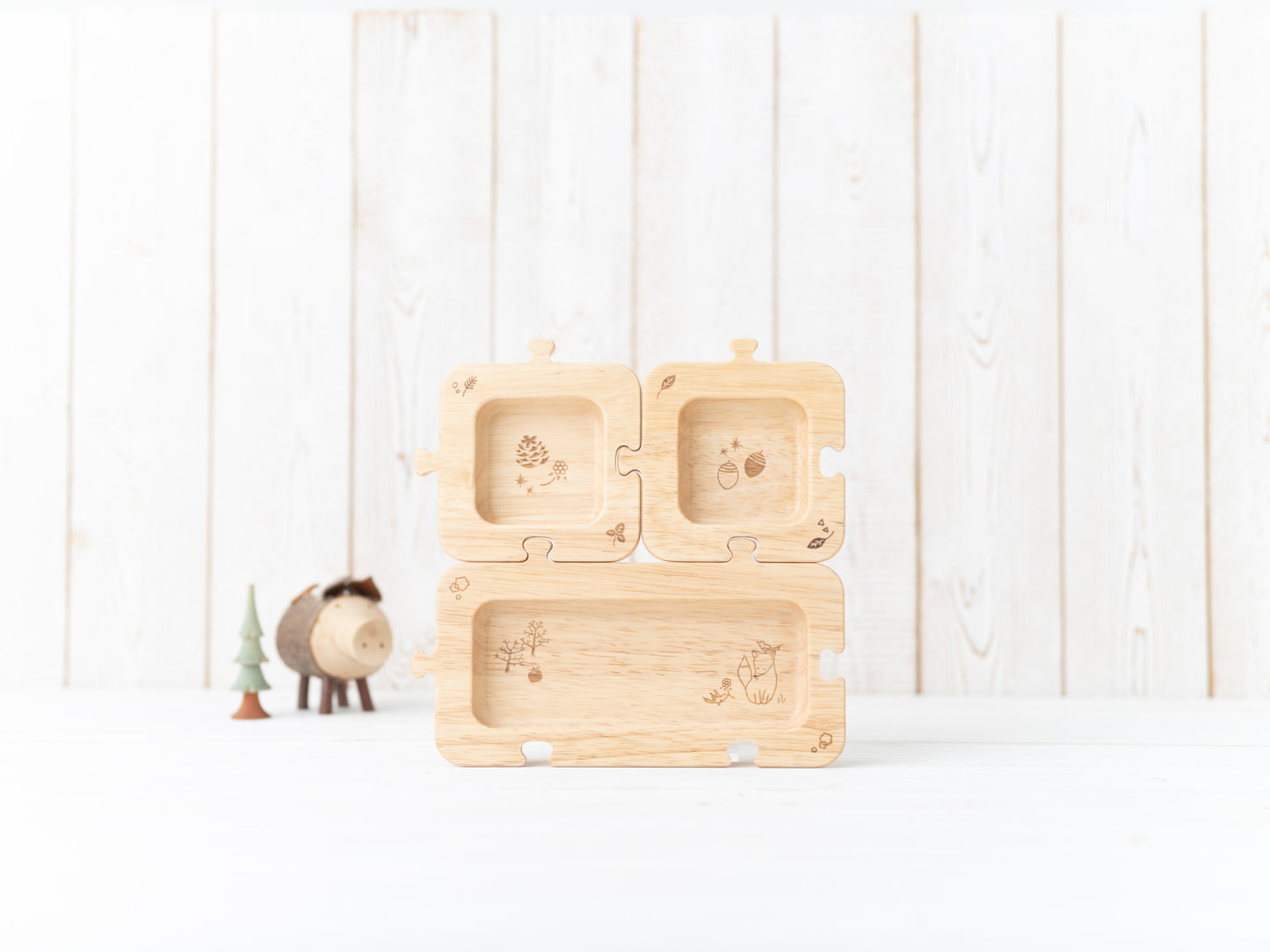 Rubberwood Forest Puzzle Plate Set