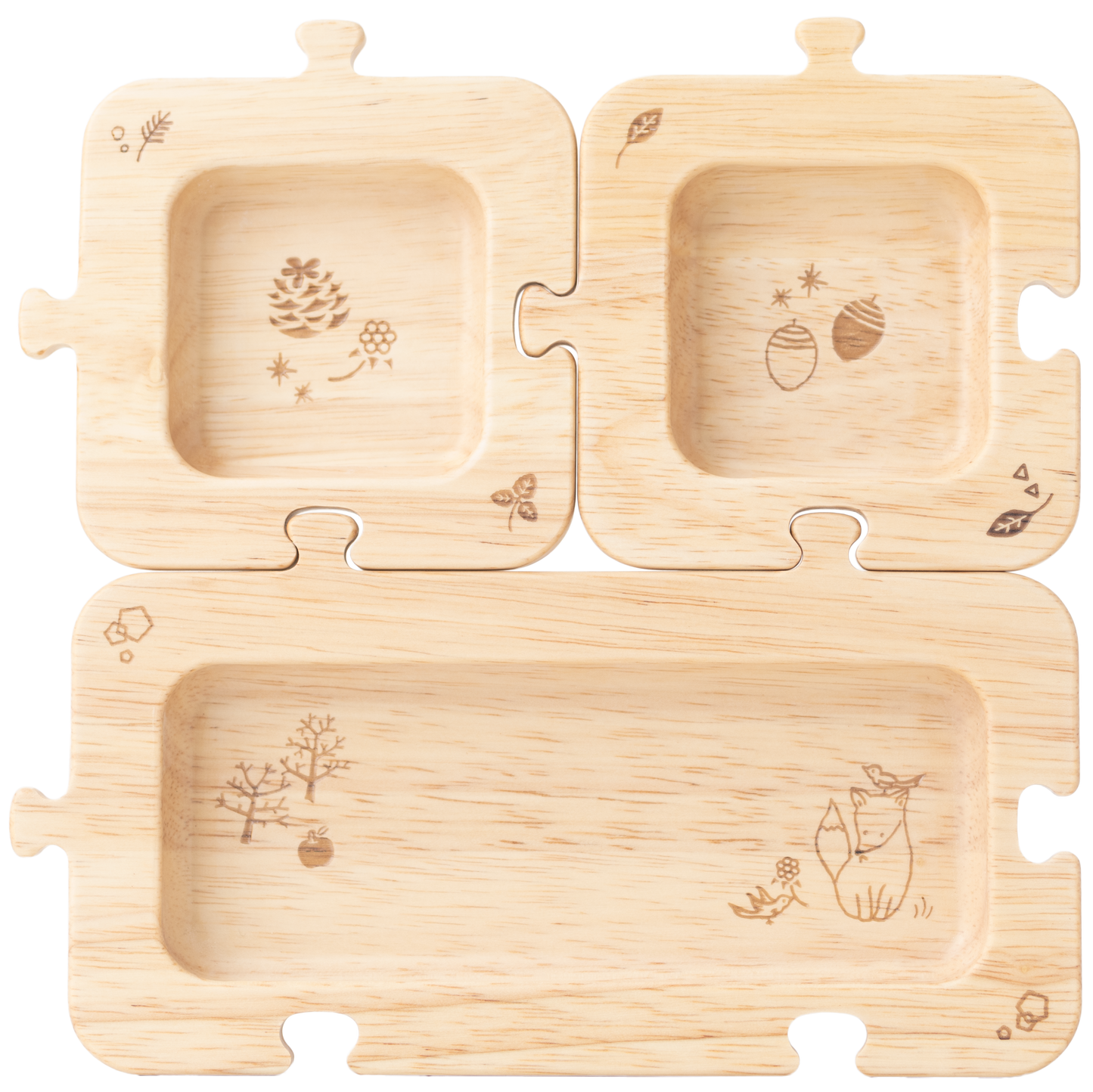 Rubberwood Forest Puzzle Plate Set