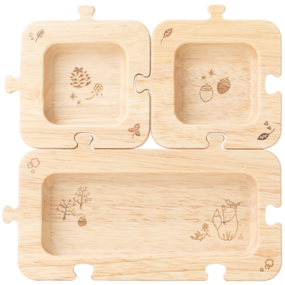 Rubberwood Forest Puzzle Plate Set