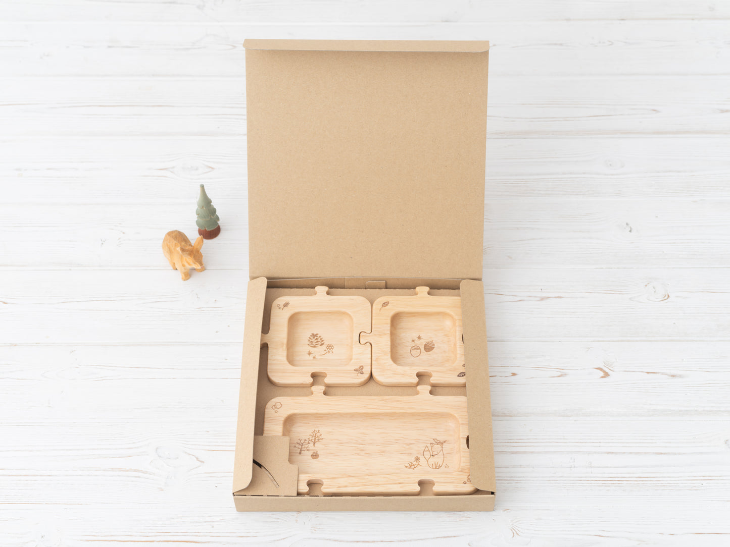 Rubberwood Forest Puzzle Plate Set